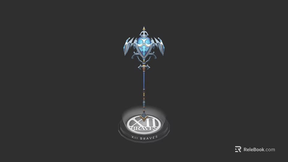 Elegant Magical Staff With Blue Crystal Core Intricate Wings And Decorative Base 3d model 