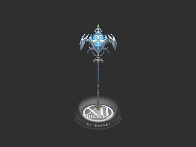 Elegant Magical Staff With Blue Crystal Core Intricate Wings And Decorative Base 3d model