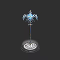 Elegant Magical Staff With Blue Crystal Core Intricate Wings And Decorative Base