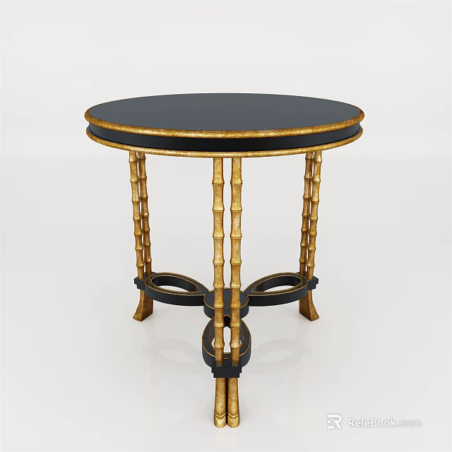 Elegant Round Side Table With Black Top And Golden Decorative Legs 3d model