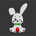Decorative Winking White Rabbit With Green Bow Tie And Red Egg On Wooden Base