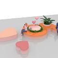 Leisure Space With Colorful Seats Green Plants People Sitting And Decorative Windmill Rabbit Heart Shapes