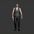 Man In Gray Vest White Shirt With Black Pants Backpack Holding Document Standing