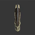 Decorative Curved Weapon With Wooden Handle Golden Accents And Metal Blade