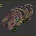 Heavy Duty Military Truck Featuring Camouflage Paint Canvas Cover And Multiple Wheels