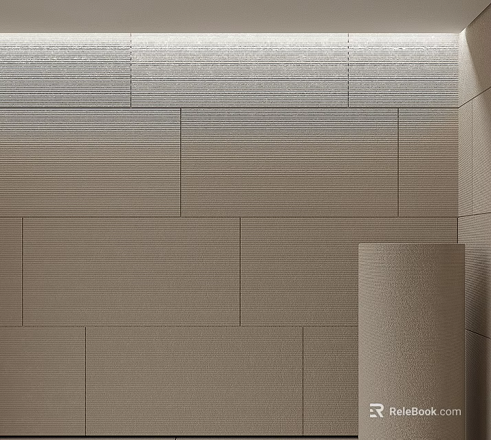 Textured Beige Interior Wall With Horizontal Stripes And Cylindrical Decorative Element 3d model