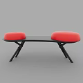 Modern Stylish Leisure Chair With Red Round Cushions And Black Metal Frame