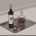 Elegant Wine Bottle Decanter And Glasses On Stainless Steel Serving Tray