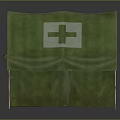 Green Medical Tent With White Cross Symbol And Supportive Poles Structure