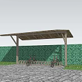 Outdoor Wooden Bike Shelter With Bicycle Racks Parked Bicycles Green Hedge Flowers