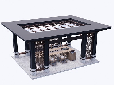 New Chinese Style Landscape Gallery Pavilion Aluminum Alloy Gallery 3d model