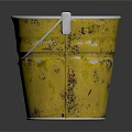 Vintage Yellow Bucket With Metal Handle And Stained Worn Surface
