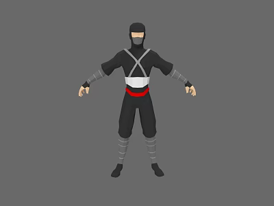 Black Outfit Ninja Game Movie Character With White Red Belt And Gray Wraps 3d model