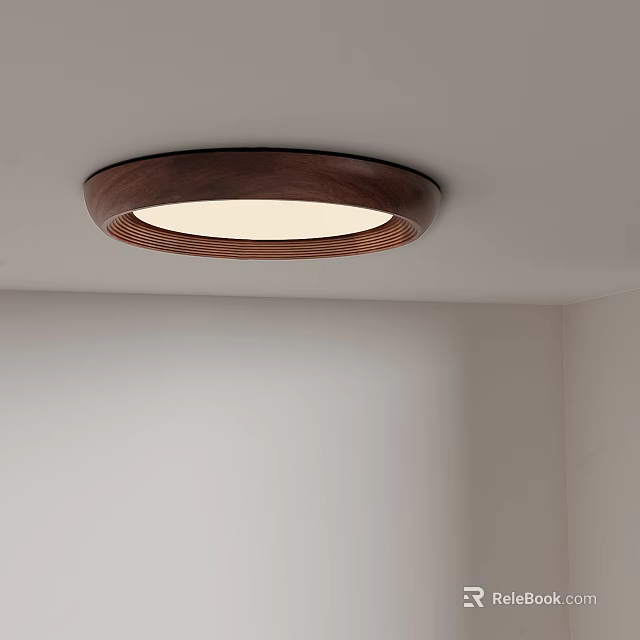 Round Wooden Frame Ceiling Light With Warm White Illumination For Modern Interior Space 3d model