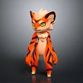 3D Cartoon Game Movie Character With Orange Black Stripes Green Eyes Feline Features Fluffy Fur