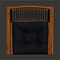 Wooden Leisure Chair with Vertical Slat Backrest Curved Armrests and Blue Cushioned Seat