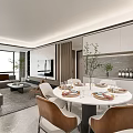 Modern Living and Dining Room Interior With Round Table Dining Chairs Sofa and Decorative Plants