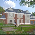 Spacious Detached Villa With Red Brick Exterior Grey Roof And Lush Garden