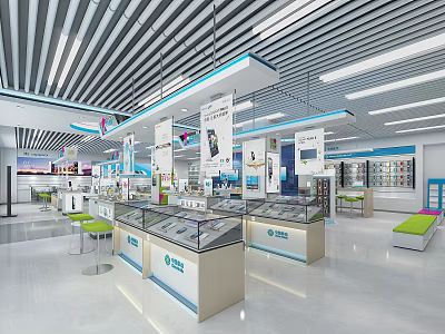Modern Digital Store Interior With Glass Display Counters And Electronics 3d model