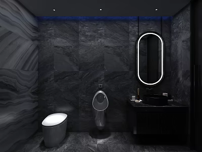Elegant Modern Public Restroom Interior With Marble Walls Toilet Urinal And Sink 3d model