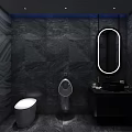 Elegant Modern Public Restroom Interior With Marble Walls Toilet Urinal And Sink