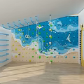 Indoor Sports Equipment Featuring Blue Climbing Wall Ladder And Marine Life Patterns