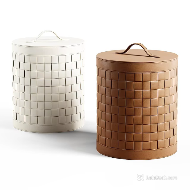 Woven Texture Storage Bins In White And Brown With Handles 3d model 