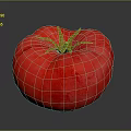 Ripe Red Tomato with Yellow Stem on Dark Background and Clear Reflection