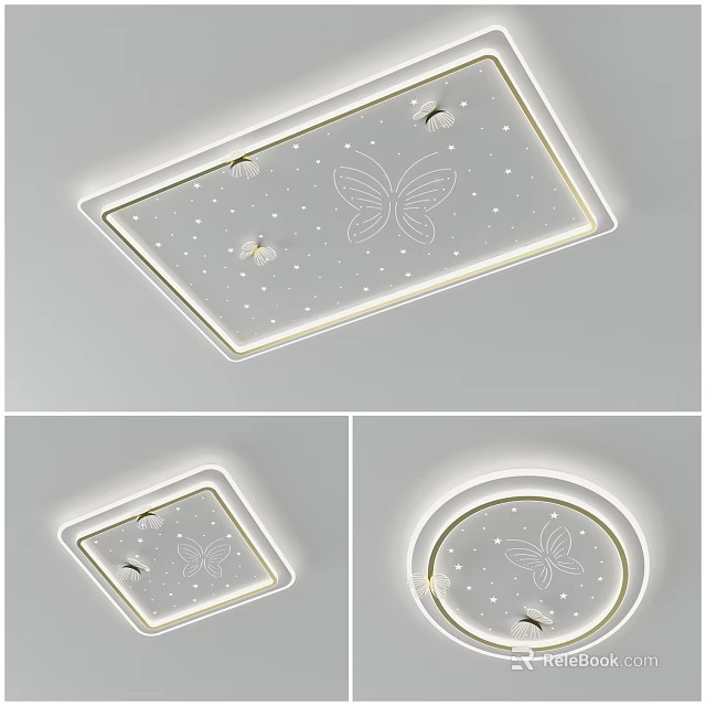 Modern Butterfly Pattern Ceiling Light With Star Accents And Square Round LED Design 3d model 