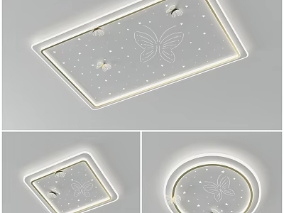 Modern Butterfly Pattern Ceiling Light With Star Accents And Square Round LED Design 3d model
