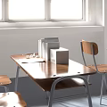 Wooden Study Desk With Chairs And Books Near Window In Bright Room