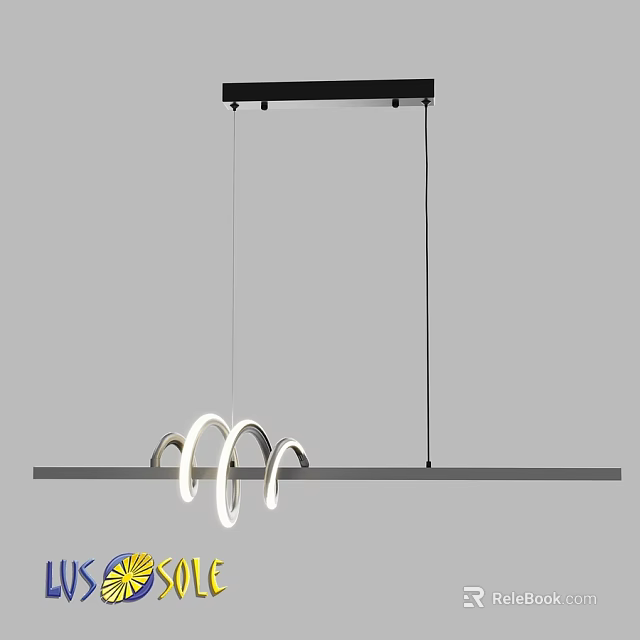 Modern Linear Chandelier Featuring Curved White Rings And Black Hanging Frame 3d model 