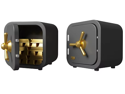 Opened And Closed Secure Safes Containing Gold Bars For Storage Use 3d model