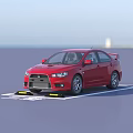 Red Mitsubishi Sporty Car Parked in Marked Parking Space with Rear Spoiler