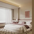 Modern Elegant Bedroom Interior With White Bed Pink Headboard White Blinds And Wall Art