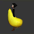 Woman With Short Black Hair In Black Top On Yellow Fluffy Object Purple Circular Platform