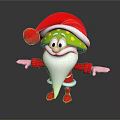 Green Face Christmas Themed Cartoon Character Wearing Red Santa Hat And White Beard