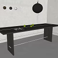 Black Dining Table With Green Apples And Magazine On White Wall Circular Decor Pendant Light 3d model