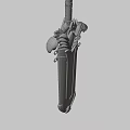 Ornate Decorative Sword with Blue Gemstone Accents Intricate Carvings and Metallic Finish