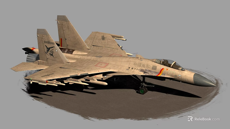 Military Fighter Jet With Missiles Landing Gear And Gray Body On Ground 3d model 