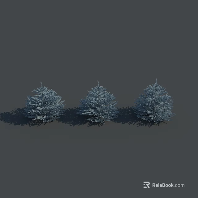 Three Pine Trees with White Coating on Gray Background with Shadows 3d model