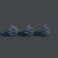 Three Pine Trees with White Coating on Gray Background with Shadows 3d model