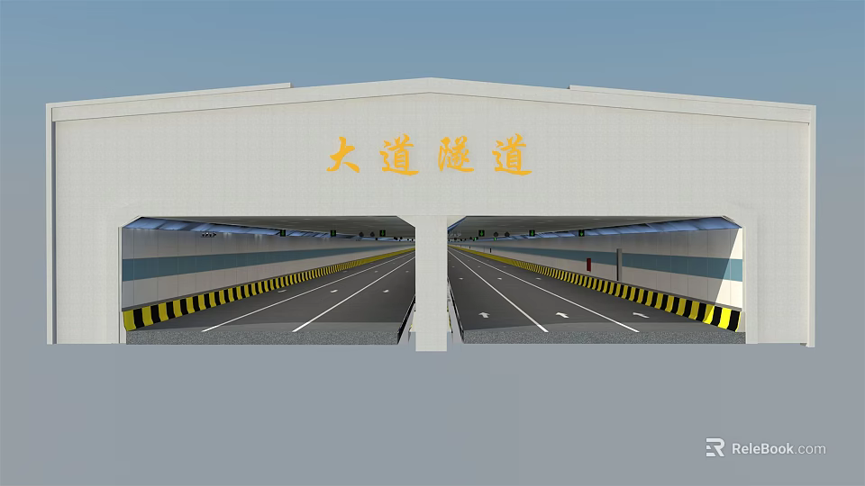 Public Avenue Tunnel Entrance with Dual Lanes and Safety Stripes Design 3d model 