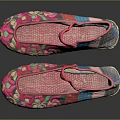 Traditional Embroidered Cloth Shoes With Colorful Floral Patterns And Pink Blue Details