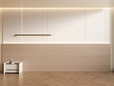Minimalist Interior Space With Wall Lighting Side Table And Herringbone Floor 3d model