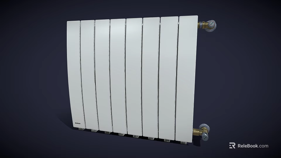 Industrial White Radiator With Vertical Panel Design And Brass Connections 3d model 