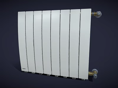 Industrial White Radiator With Vertical Panel Design And Brass Connections 3d model