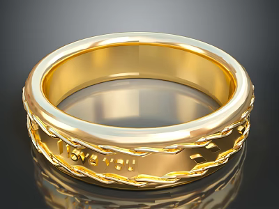 Shiny Golden Ring With Braided Design And Engraved Love Message For Daily Wear 3d model
