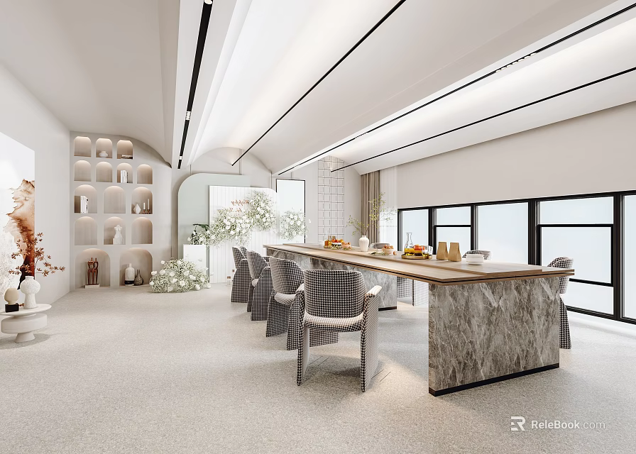 Modern Clubhouse Interior Design With Bar Counter Chairs And Windows 3d model 