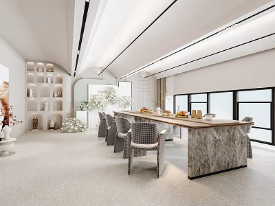 Modern Clubhouse Interior Design With Bar Counter Chairs And Windows 3d model
